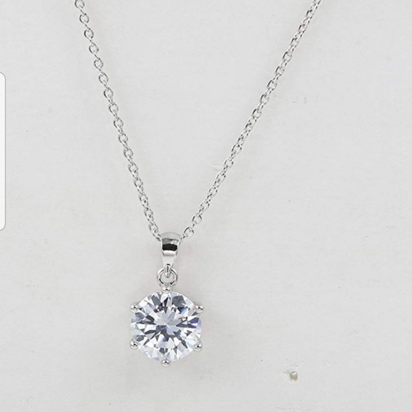 White Gold CZ Solitaire Pendant Necklace NWT - Picture 2 of 2